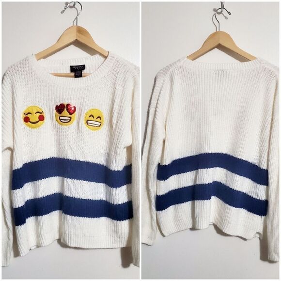 Hooked Up White Emoji Sweater Size Large - Picture 1 of 7